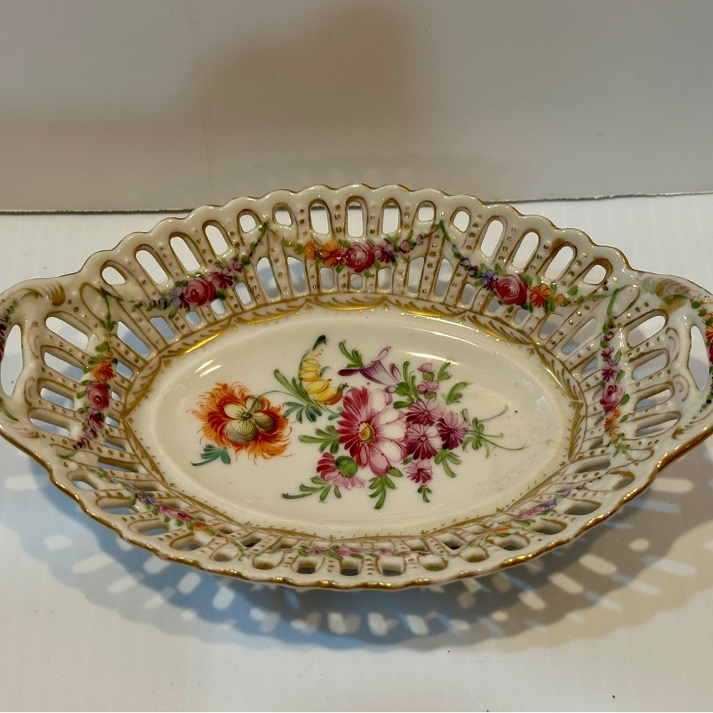 Floral Dresden Porcelain Decorative Dish - Picture 2 of 6